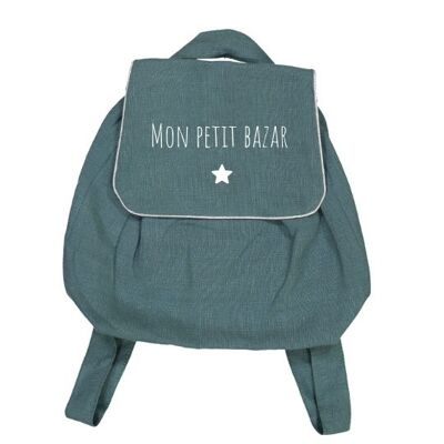 Teal blue linen backpack "My little bazaar" symbol small star