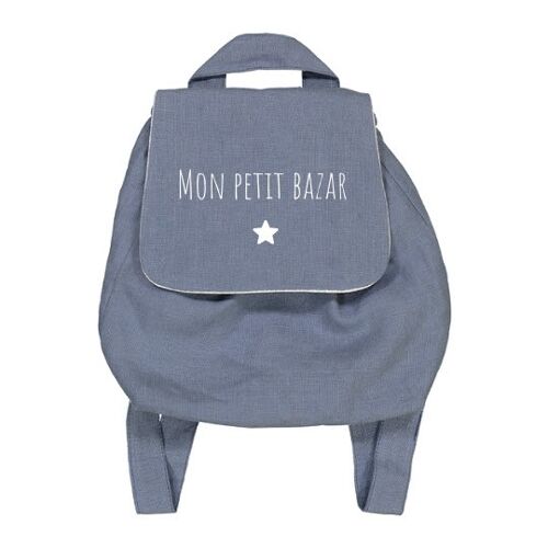 Sac à dos lin bleu grisé "Mon petit bazar" symbole petite étoile
