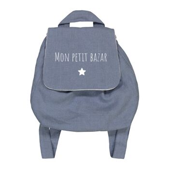 Sac à dos lin bleu grisé "Mon petit bazar" symbole petite étoile 1