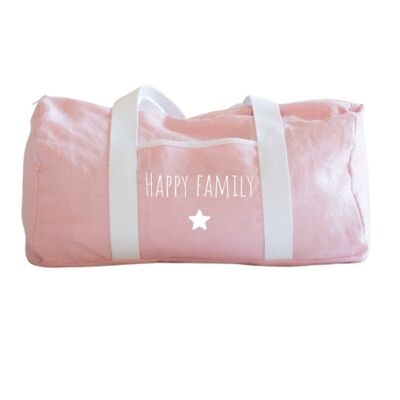 Bolsa de fin de semana de lino rosa familia feliz