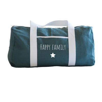 Happy family duck blue linen weekend bag