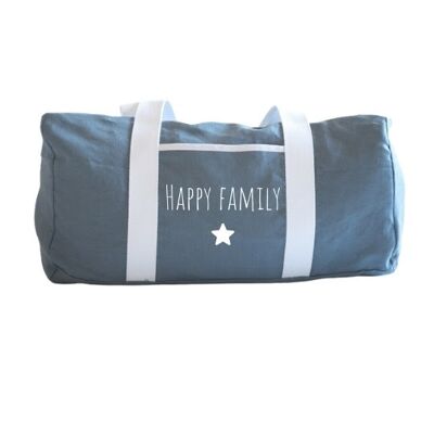 Happy family gray blue linen weekend bag