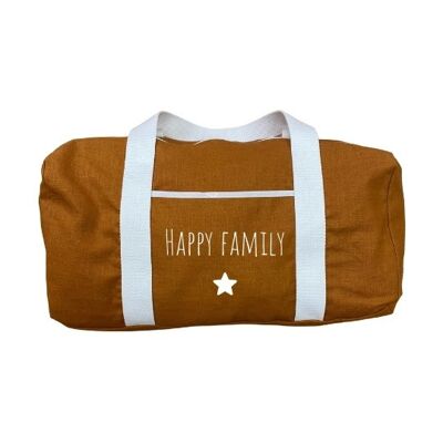 Bolsa de fin de semana de lino terracota happy family