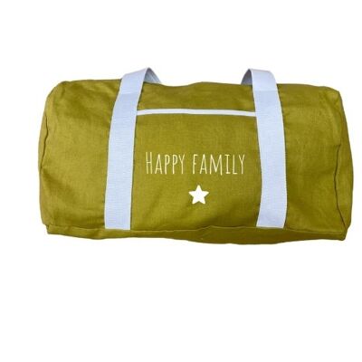 Happy family mustard linen weekend bag