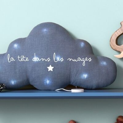 Noche musical nube de lino azul gris claro "cabeza en las nubes" símbolo de estrella pequeña