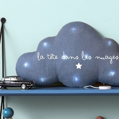 Veilleuse musicale nuage lin bleu grisé "la tête dans les nuages" symbole petite étoile