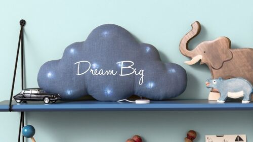 Veilleuse musicale nuage lin bleu grisé "dream big"