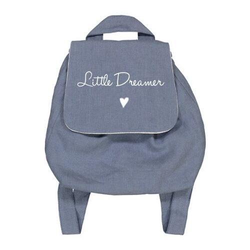 Sac à dos lin bleu grisé "Little dreamer" symbole petit coeur