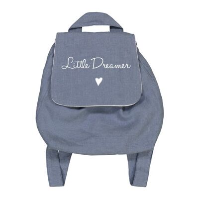 Gray blue linen backpack "Little dreamer" small heart symbol