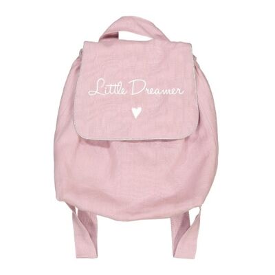 Mochila de lino rosa "Little dreamer" pequeño símbolo de corazón