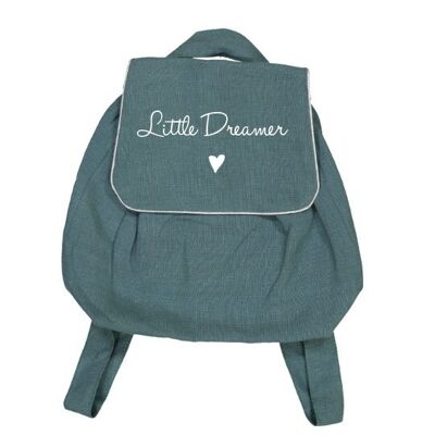 Rucksack „Little Dreamer“ aus entenblauem Leinen mit kleinem Herzsymbol