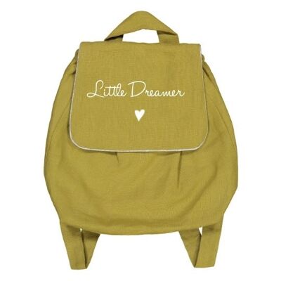 Mustard linen backpack "Litlle dreamer" small heart symbol