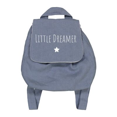"Little dreamer" gray blue linen backpack with small star symbol
