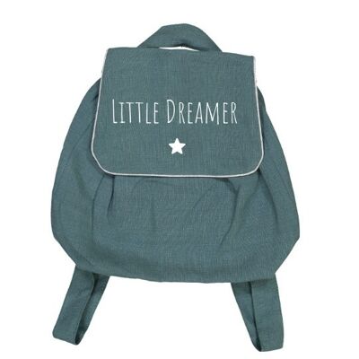 "Little dreamer" duck blue linen backpack with small star symbol