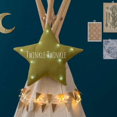 Veilleuse musicale étoile lin moutarde "twinkle twinkle"