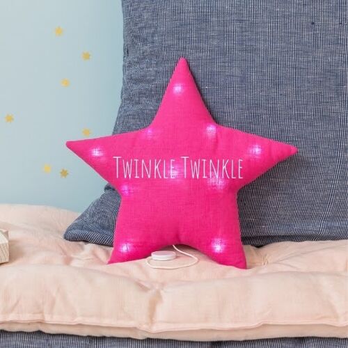 Veilleuse musicale étoile lin rose fuschia "twinkle twinkle"
