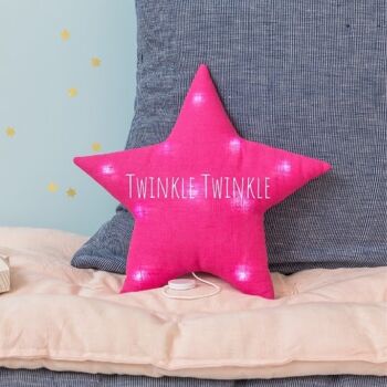 Veilleuse musicale étoile lin rose fuschia "twinkle twinkle"