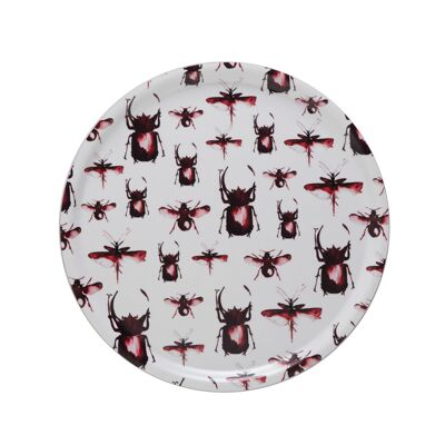 Plateau rond Multi insectes rouge