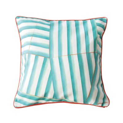 Coussin déperlant 40x40 Rayures turquoise