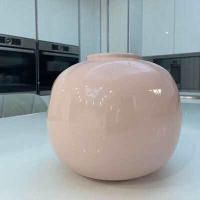 Petit vase rond en bambou rose pastel 20cm fait main