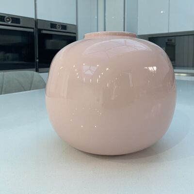 Small handmade rounded pastel pink 20cm bamboo vase