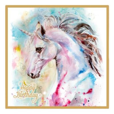 Tarjeta de feliz cumpleaños unicornio