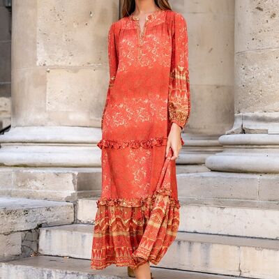 Long button-up shirt dress with bohemian print with will