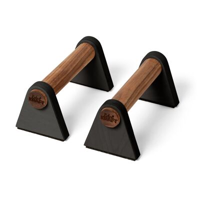 Soporte de mano y empuñaduras push-up de madera - negro / nogal