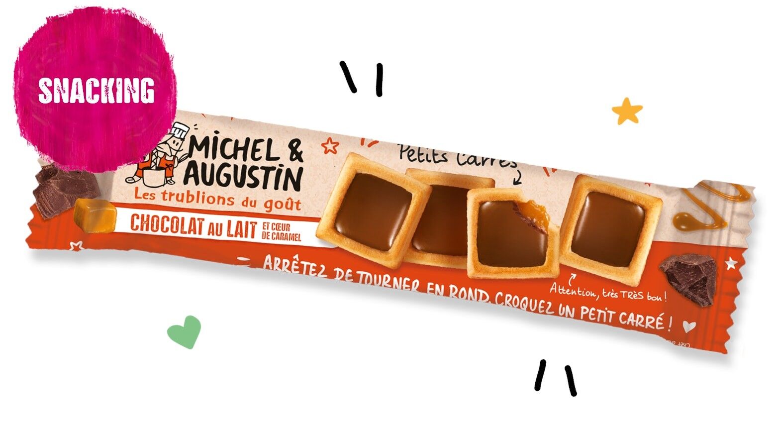 Michel et Augustin-Small squares queue leu leu Milk Chocolate Caramel 37.6g