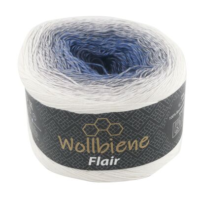 Wollbiene Flair Cotton 916 weiß grau blau Bobbel 250g Farbverlauf gezwirnt 100% Baumwolle