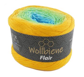 Wollbienne Flair Cotton 928 jaune-orange vert bleu Bobbel 250g dégradé de couleurs torsadé 100% coton 1