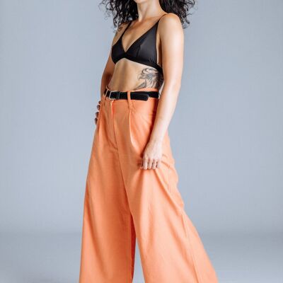 "Creamy Orange COMFORT" Bio Satin Extra Wide Leg Trousers