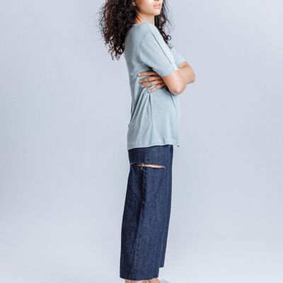 "Deep Blue FUN" Eco Hemp Denim Cropped Trousers