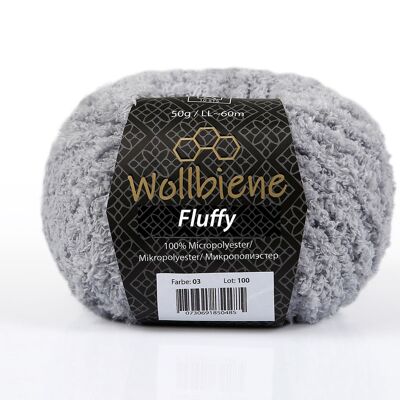 Wollbiene Fluffy grau 03 Fransenwolle Wolle, Kuschelweich 50g, Plüschtier, Fransengarn