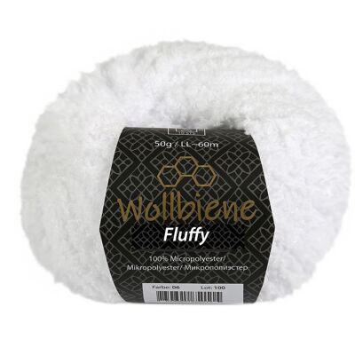Wollbiene Fluffy weiß 06 Fransenwolle Wolle, Kuschelweich 50g, Plüschtier, Fransengarn