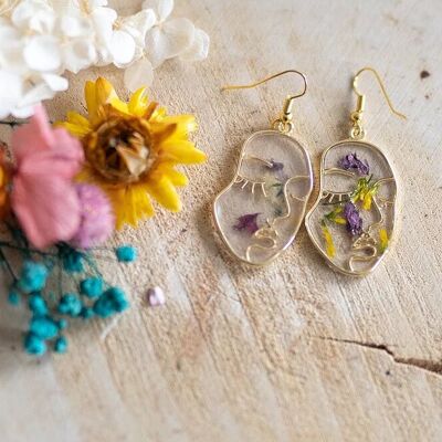 Floral face gold earrings