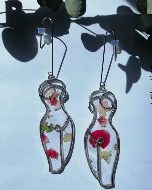 Floral physique silver earrings