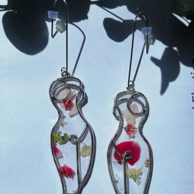 Floral physique silver earrings