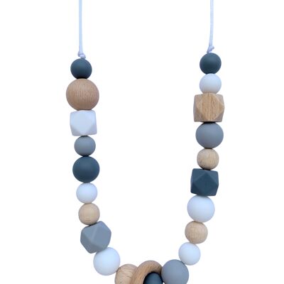 Nursing or babywearing necklace Gray & wood ring