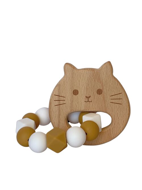 Hochet bois et silicone pour bébé - chat