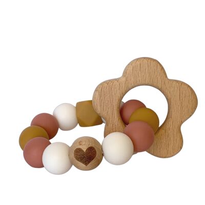 Baby rattle wood and silicone - flower