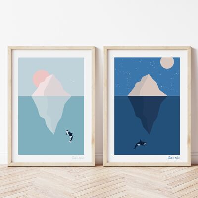 Orca iceberg art print set A4