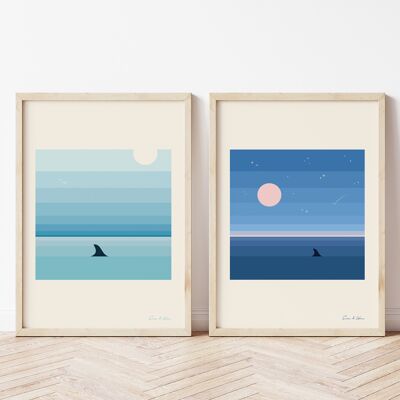 Shark fin art print set
