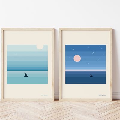 Set di stampe artistiche con pinne di squalo