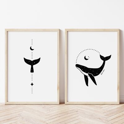 Humpback whale art print set