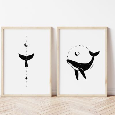 Humpback whale art print set