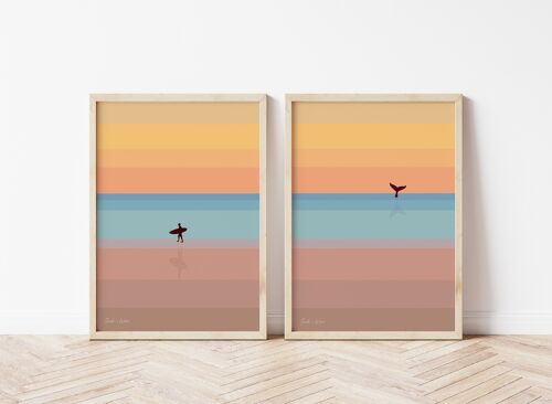 Surf sunset art print set