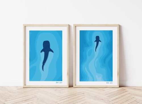 Whale shark blue art print set