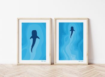 Ensemble d'impression d'art bleu requin baleine