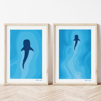 Ensemble d'impression d'art bleu requin baleine